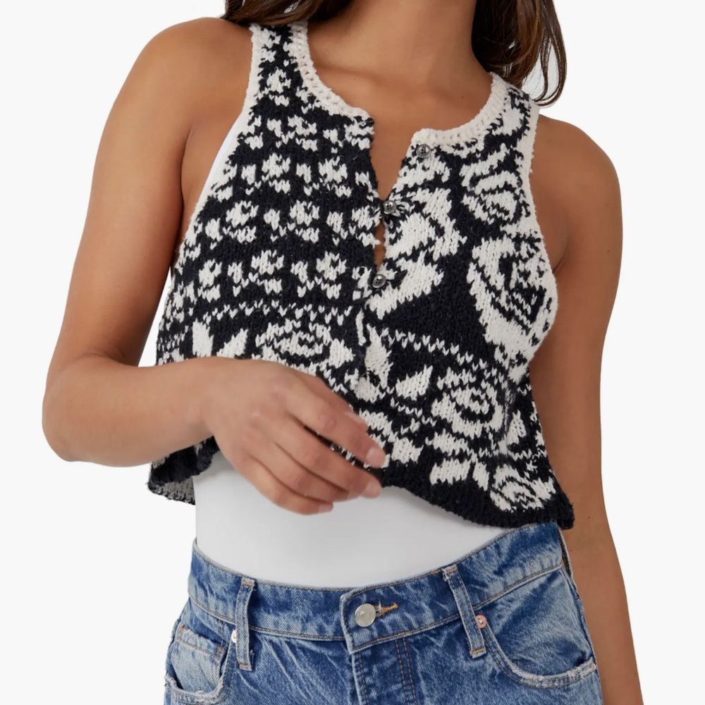 Free People Black and White Cropped Knit Tank Sweater